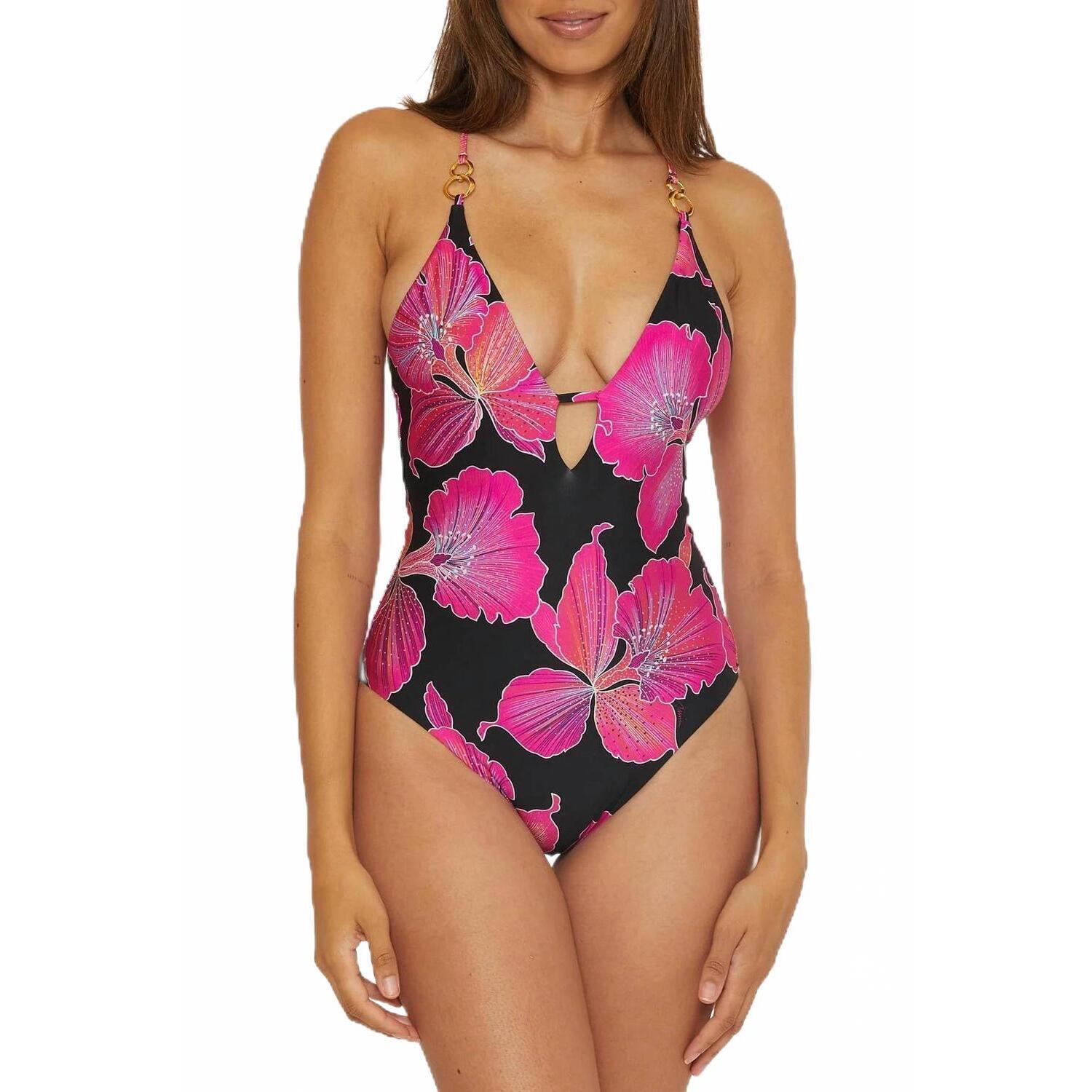 New Trina Turk Plunge Neck One Piece Swimsuit In Pink Multi